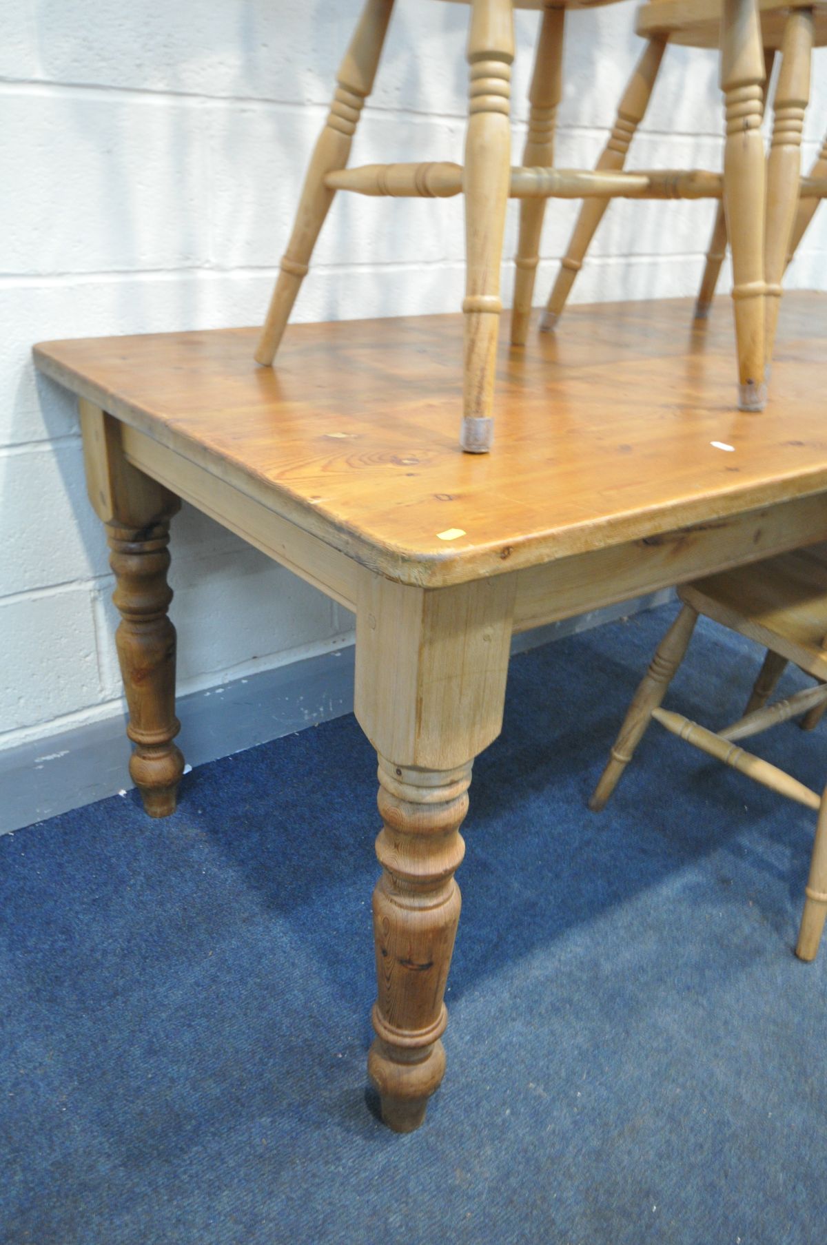 A PINE 6FT TABLE, on turned legs, length 183cm x depth 92cm x height 77cm, and six beech chairs (7) - Image 3 of 3