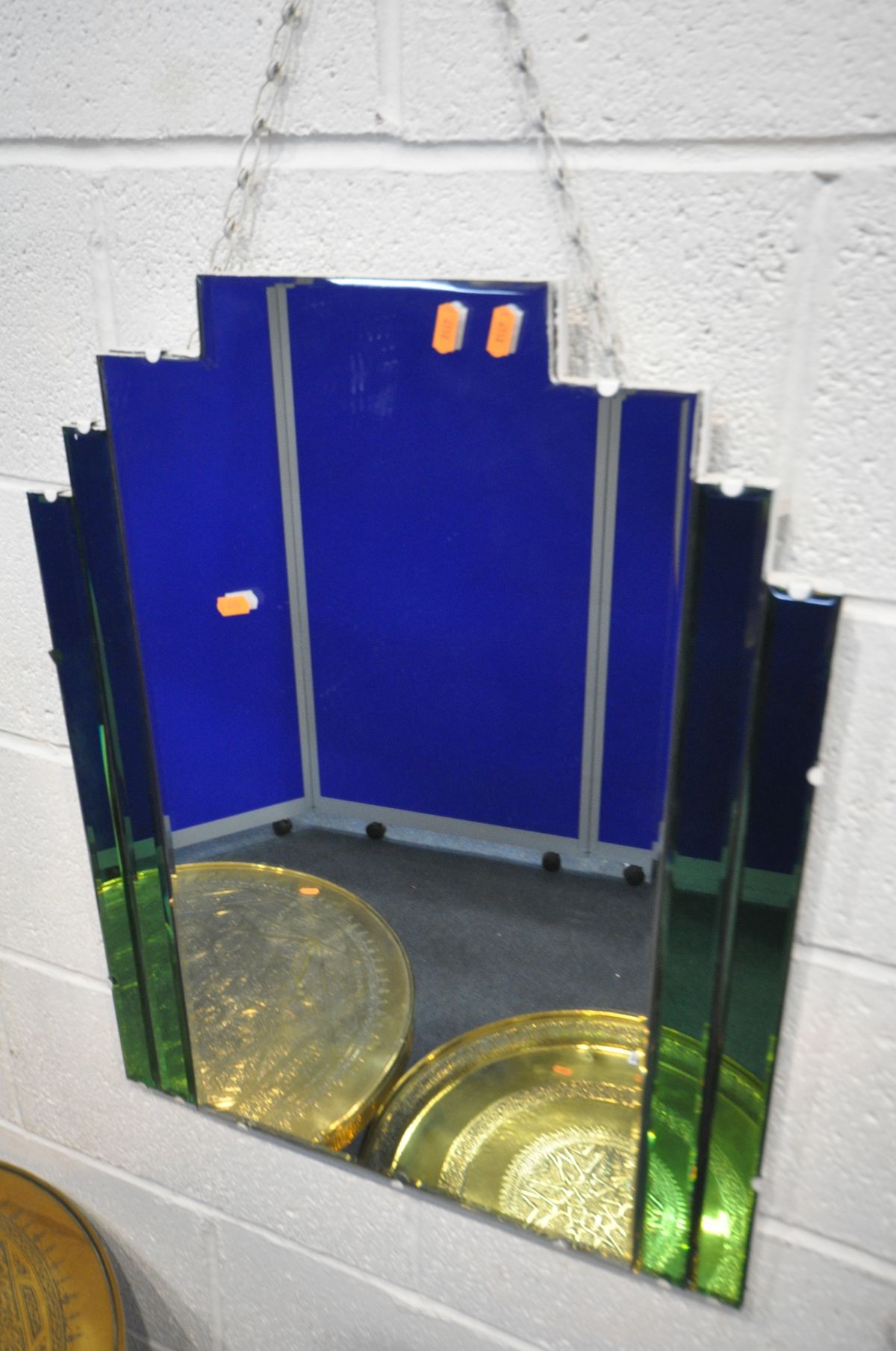 TWO ART DECO TWO TONE WALL MIRRORS, largest mirror width 72cm x 90cm (condition:-later painted - Image 4 of 5