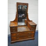 AN EARLY TO MID 20TH CENTURY WALNUT AND CROSSBANDED DRESSING TABLE, with a single bevelled edge