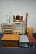 A SELECTION OF MODERN OCCASIONAL FURNITURE, to include five beech folding tables, beech chest of