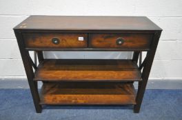 A LAURA ASHLEY HARDWOOD SIDE TABLE, with two drawers, width 100cm x depth 35cm x height 86cm