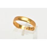 A 22CT GOLD BAND RING, a soft courted band ring approximate width 4mm, approximate depth 1mm, ring