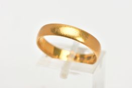 A 22CT GOLD BAND RING, a soft courted band ring approximate width 4mm, approximate depth 1mm, ring