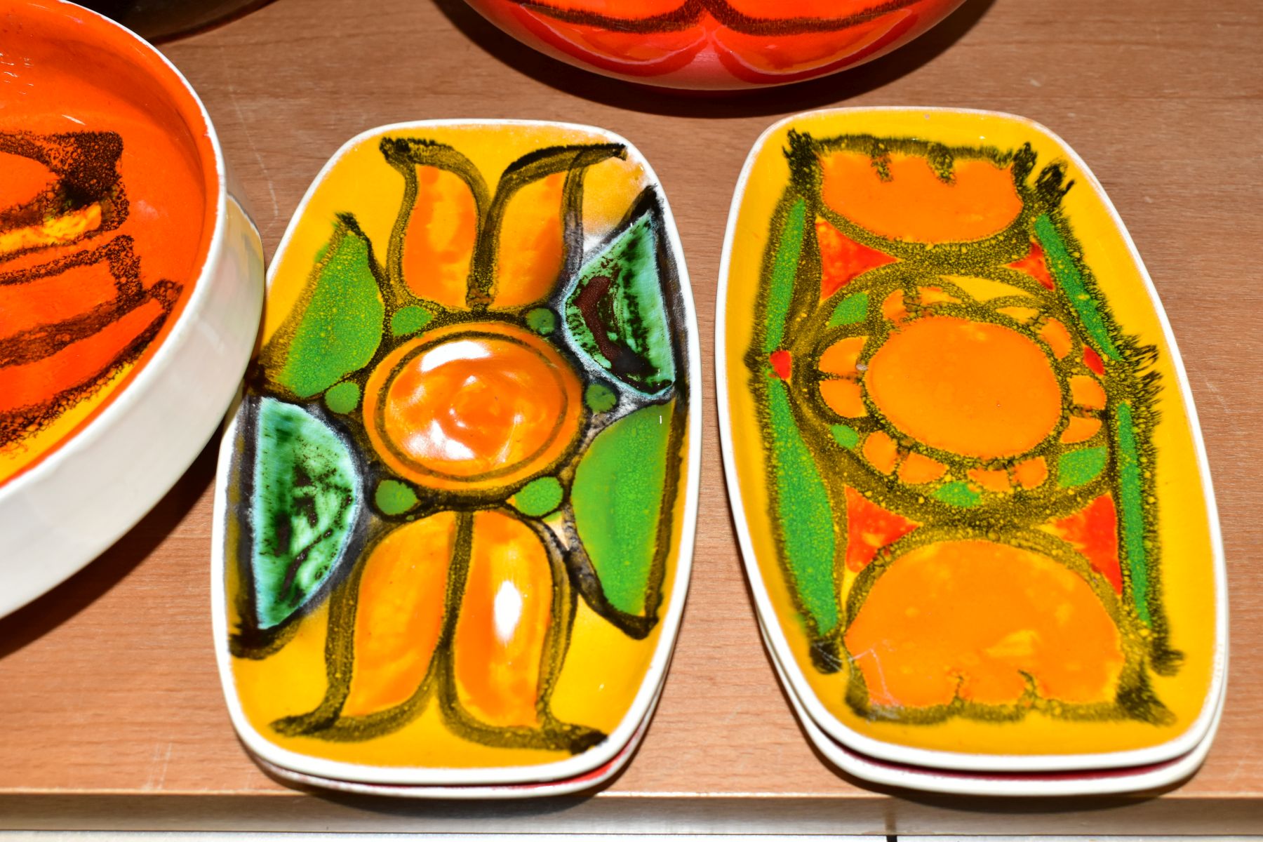 SEVEN PIECES OF POOLE POTTERY, six from the Delphis range, comprising four rectangular pin dishes, - Image 2 of 11