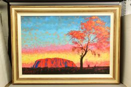 ROLF HARRIS (AUSTRALIAN 1930) 'ULURU SUNSET, SURPRISE SHOWER' a limited edition print on canvas of