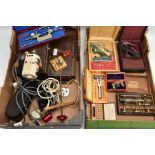 TWO BOXES OF WATCH MAKERS TOOLS AND EQUPIMENTS, to include a cased 'Seitz' pusher press with