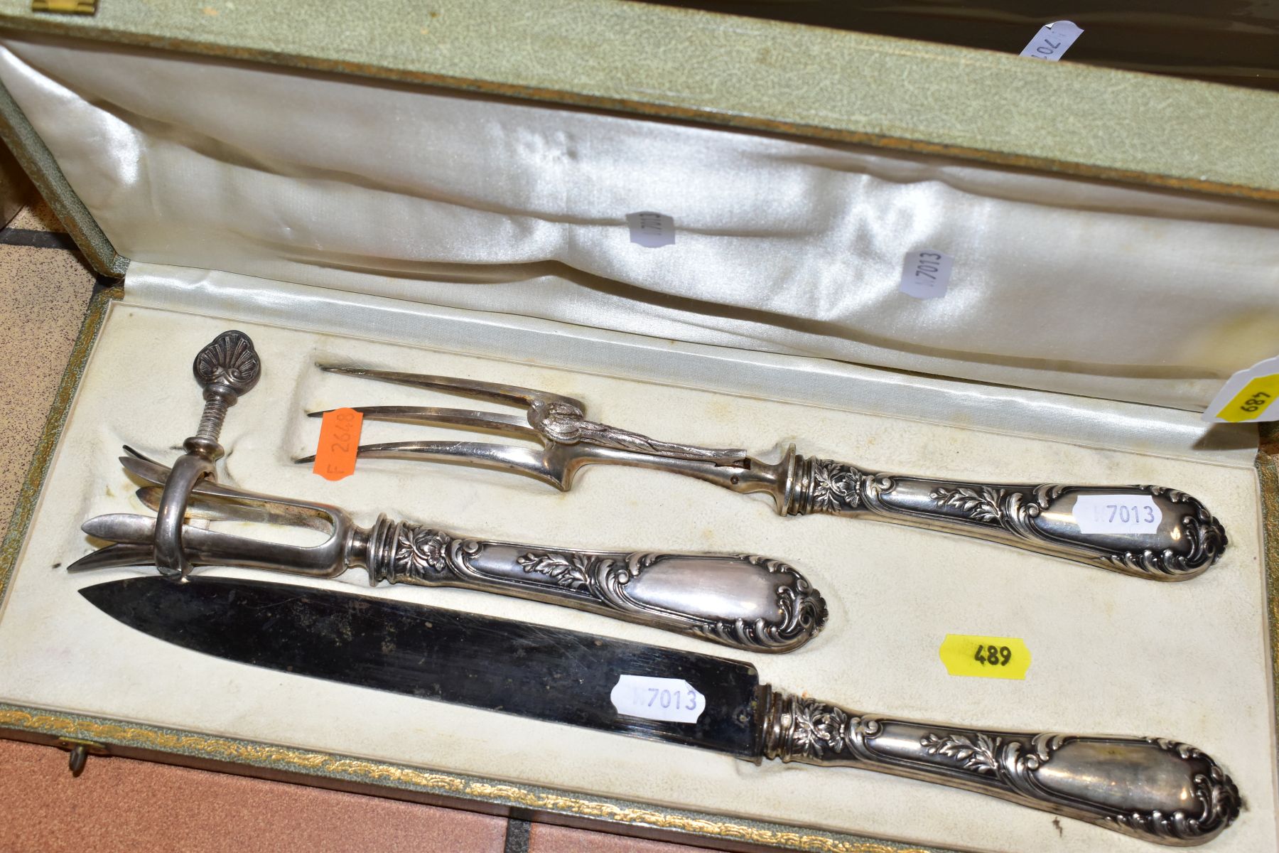 THREE BOXES AND LOOSE CERAMICS, GLASS AND METALWARES, including a French silver handled three - Image 4 of 16