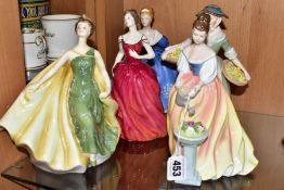 FIVE ROYAL DOULTON LADY FIGURES, comprising 'Alexandra' HN3286, 'Alexandra' HN2398, 'Innocence'