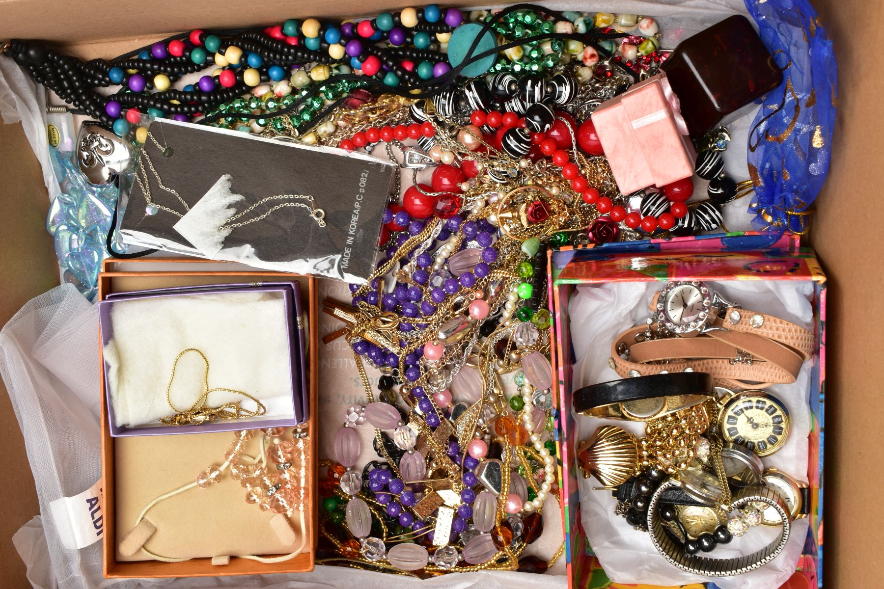 AN ASORTMENT OF COSTUME JEWELLERY, three boxes of costume jewellery containing a selection of - Image 12 of 14