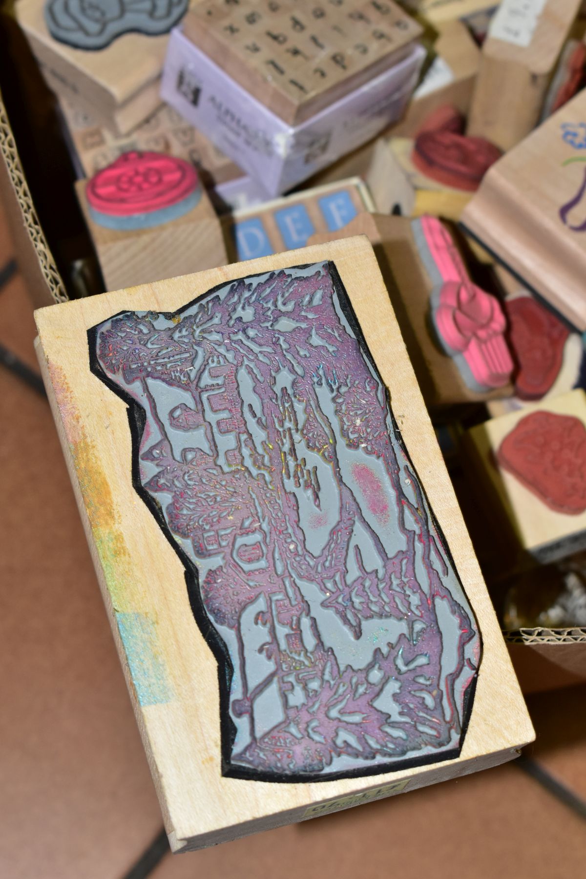 TWO BOXES OF RUBBER STAMPS, for crafting, a quantity, mainly wood mounted, to include Disney, - Image 5 of 6