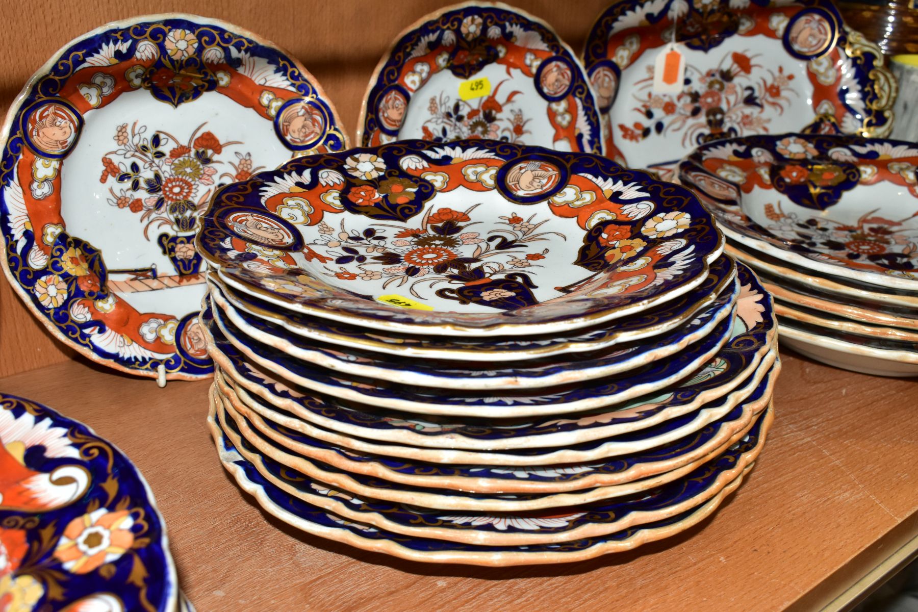 A MATCHED 19TH CENTURY IRONSTONE IMARI PART DINNER SERVICE, comprising Masons Ironstone twin handled - Image 3 of 12