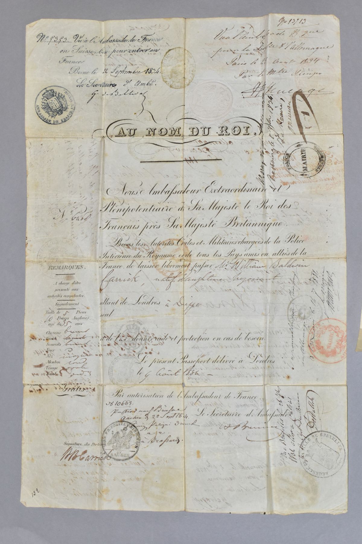 EPHEMERA, A diplomatic document from circa 1834 with the legend 'Au Nom Du Roi' (In the Name of - Image 4 of 12