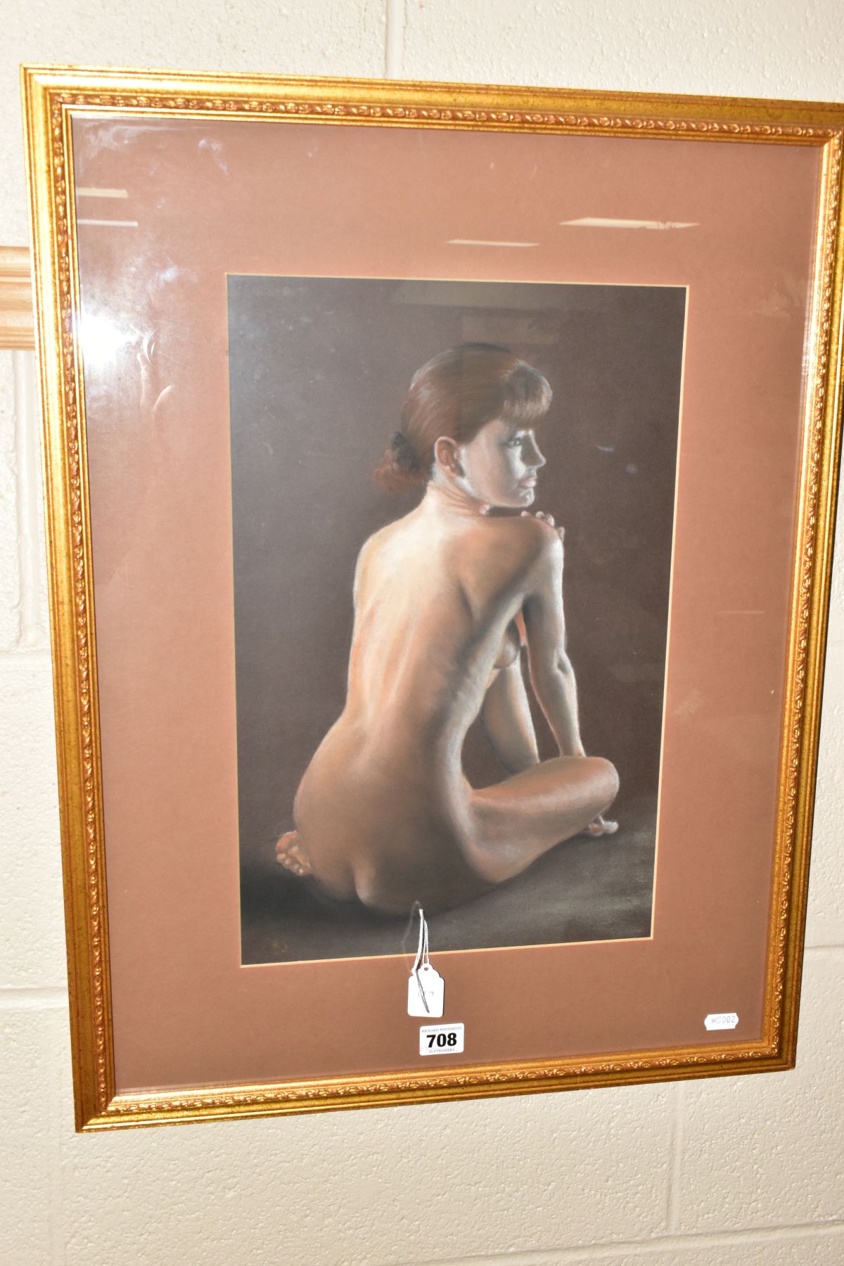 A PASTEL STUDY OF A NUDE FEMALE FIGURE, initialled R.J bottom left, mounted, framed and glazed,