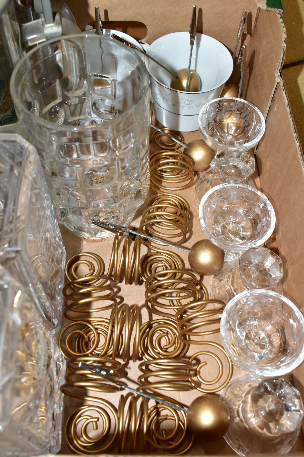 THREE BOXES AND LOOSE CERAMICS, GLASS AND METALWARES, including a French silver handled three - Image 10 of 16