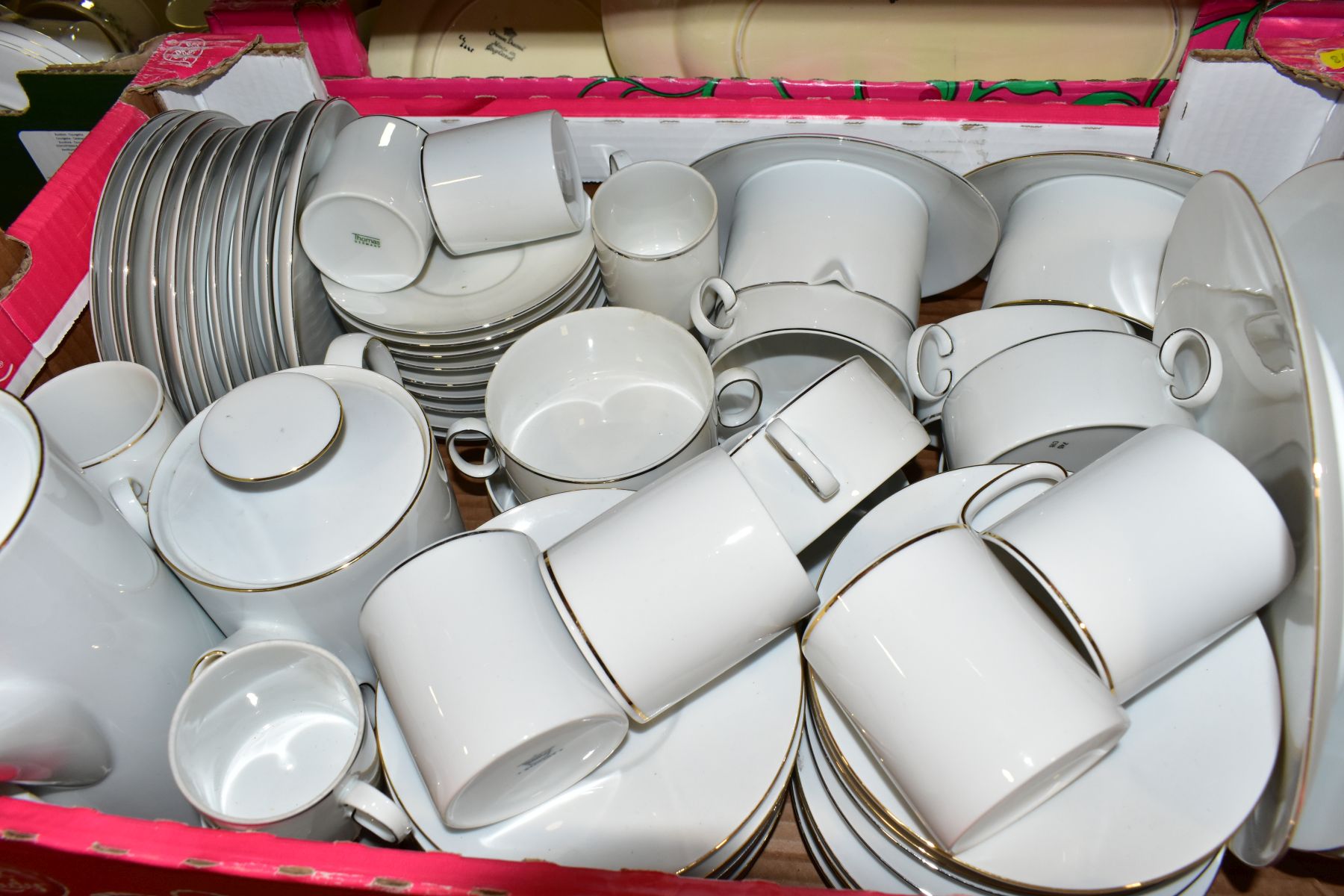 THREE BOXES OF CERAMIC TEA AND DINNERWARES, comprising a twenty eight piece Paragon/Royal Albert - Image 8 of 13