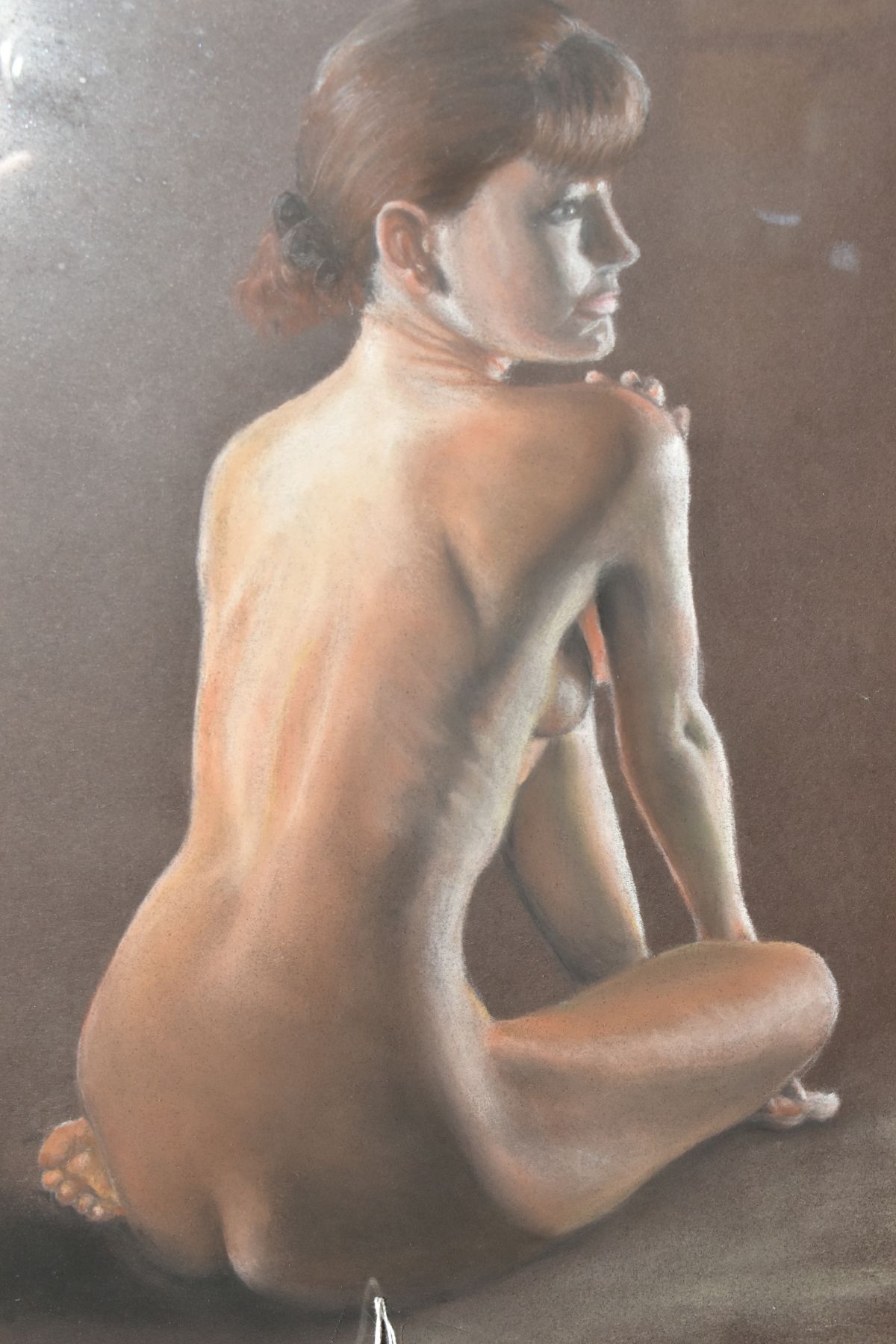 A PASTEL STUDY OF A NUDE FEMALE FIGURE, initialled R.J bottom left, mounted, framed and glazed, - Image 2 of 7