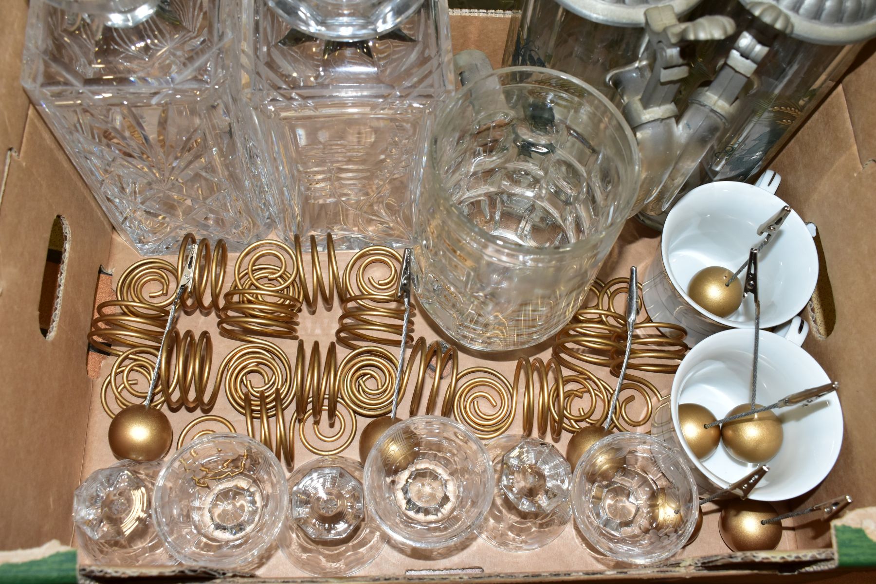 THREE BOXES AND LOOSE CERAMICS, GLASS AND METALWARES, including a French silver handled three - Image 9 of 16