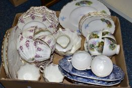 A BOX OF CERAMIC TEA SETS, including an Edwardian Star China Company (later Paragon) thirty four