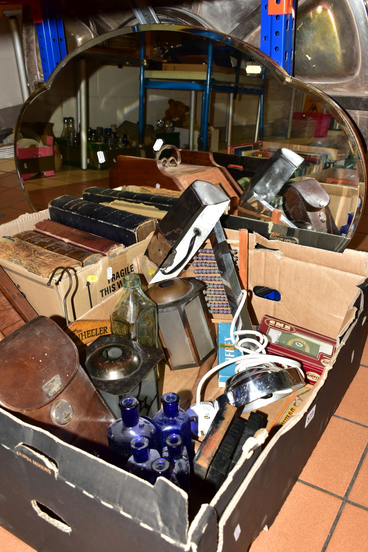 TWO BOXES AND LOOSE MIRROR, COAL BOX, BOOKS AND SUNDRY ITEMS, to include a coal box with - Image 9 of 11