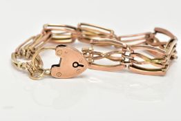 A 9CT ROSE GOLD GATE BRACELET, an AF fancy link rose gold gate bracelet, white solder marks