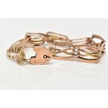 A 9CT ROSE GOLD GATE BRACELET, an AF fancy link rose gold gate bracelet, white solder marks