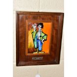 AFTER PABLO PICASSO 'PAUL AS PIERROT', a wood framed enamel plaque depicting the artists son dressed