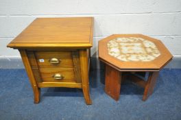 A WINSOR OCASO TWO DRAWER BEDSIDE CABINET, and a G plan octagonal tile top occasional table (2)