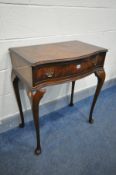 A VICTORIAN STYLE SERPENTINE SIDE TABLE, with a single drawer, on Queen Anne legs, width 70cm x