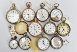 A SELECTION OF POCKET WATCHES, to include a small silver open face watch with a white dial, Roman