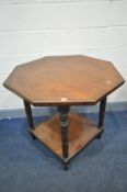 AN EDWARDIAN MAHOGANY OCTAGONAL CENTRE TABLE, diameter 92cm squared x height 71cm
