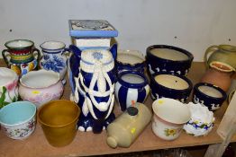 A QUANTITY OF CERAMIC PLANTERS, JARS, JUGS AND VASES, twenty eight items to include a modern