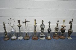 TEN VARIOUS VINTAGE TABLE LAMPS, of various styles, ages, materials and country of origin (
