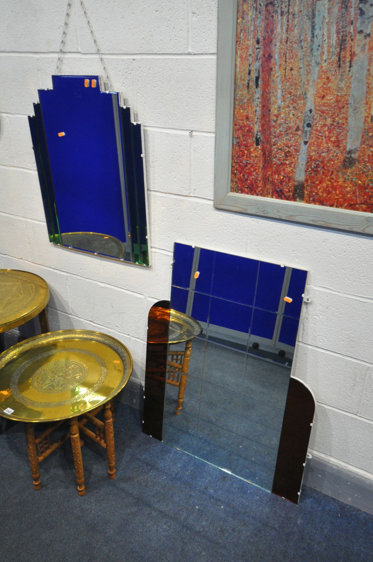 TWO ART DECO TWO TONE WALL MIRRORS, largest mirror width 72cm x 90cm (condition:-later painted - Image 2 of 5