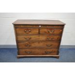 A GEORIGAN MAHOGANY AND CROSSBANDED CHEST OF TWO SHORT OVER THREE LONG DRAWERS, with canted corners,