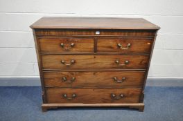 A GEORIGAN MAHOGANY AND CROSSBANDED CHEST OF TWO SHORT OVER THREE LONG DRAWERS, with canted corners,