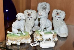 SIX 19TH AND 20TH CENTURY POODLE AND SPANIEL FIGURES, comprising a near pair of 20th century Dresden