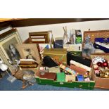 SEVEN BOXES AND LOOSE PICTURES, CHRISTMAS DECORATIONS, KNITTING, SEWING AND SUNDRY ITEMS, to include