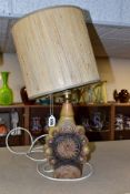 A BERNARD ROOKE STONEWARE TABLE LAMP, with incised and impressed decoration, dark brown and