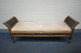 A LATE 19TH/EARLY 20TH CENTURY WALNUT AND EBONISED MOORISH WINDOW SEAT, in the manner of Liberty &