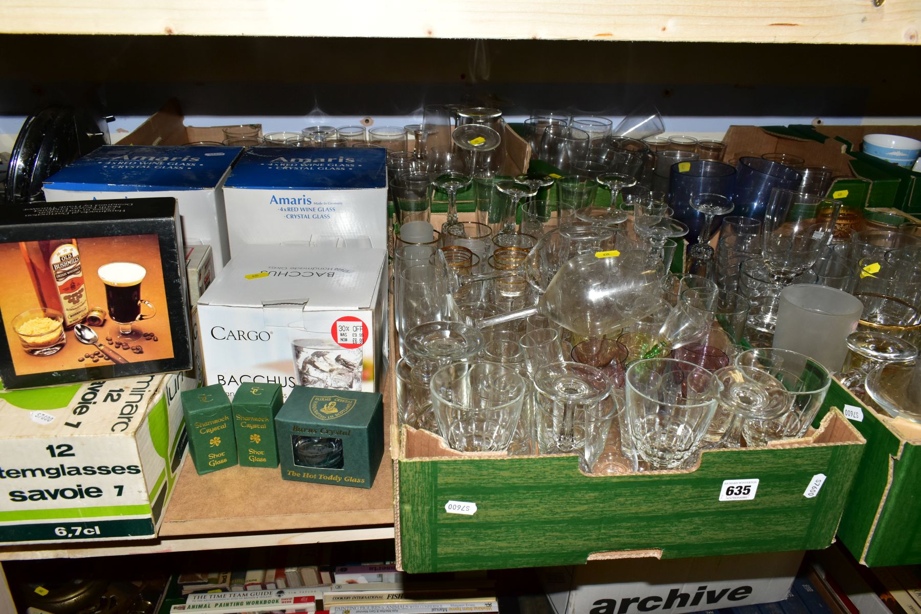 FOUR BOXES AND LOOSE ASSORTED DRINKING GLASSES ETC, to include boxed Dartington FT83 Irish coffee