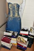TWO BOXES AND LOOSE EVENING DRESS, LADIES' SHOES AND CLOTHES, to include an Amanda Wyatt