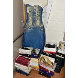 TWO BOXES AND LOOSE EVENING DRESS, LADIES' SHOES AND CLOTHES, to include an Amanda Wyatt