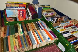 FOUR BOXES OF BOOKS AND MAPS ETC, to include modern fiction, diabetic self-help books, self-