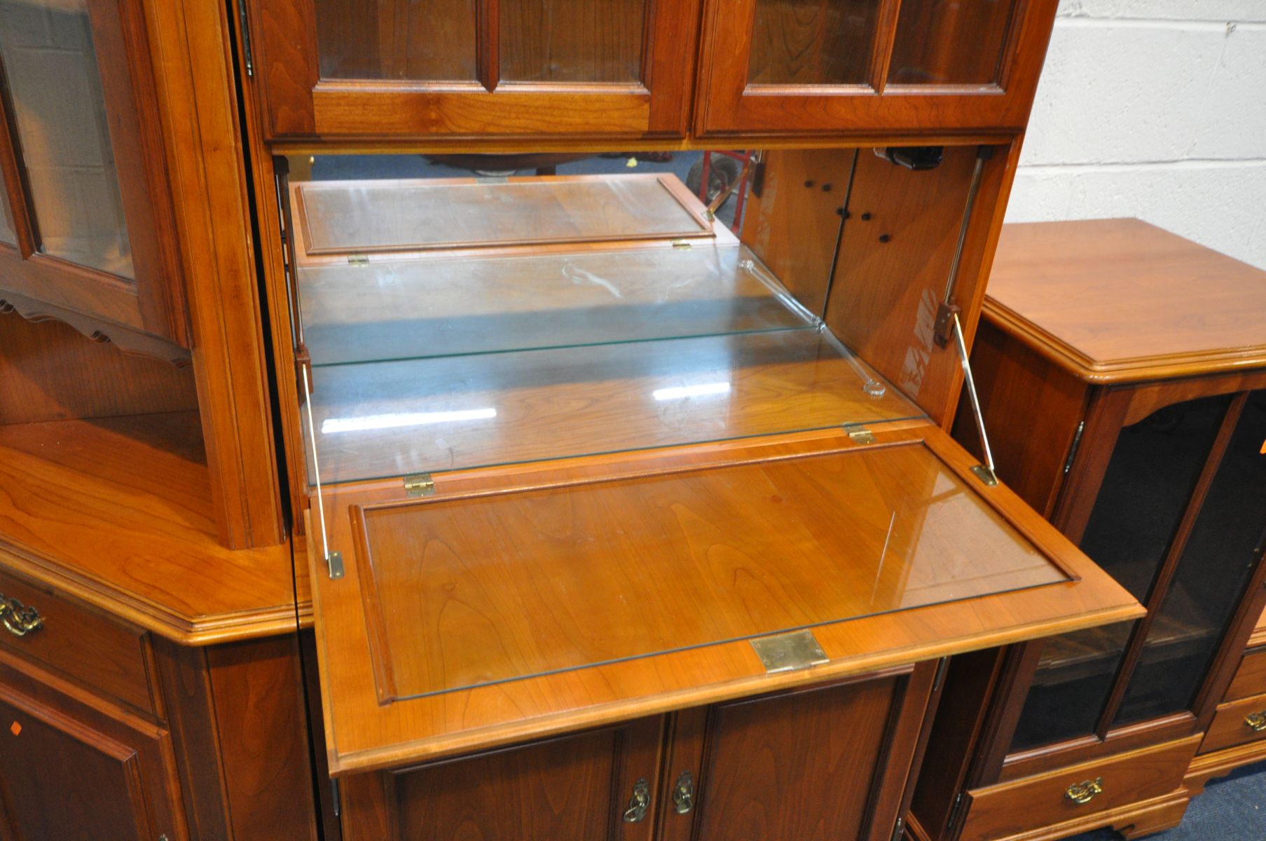 A YOUNGER CHERRYWOOD COCKTAIL CABINET, the double glazed top over a fall front section, two drawer - Image 2 of 6