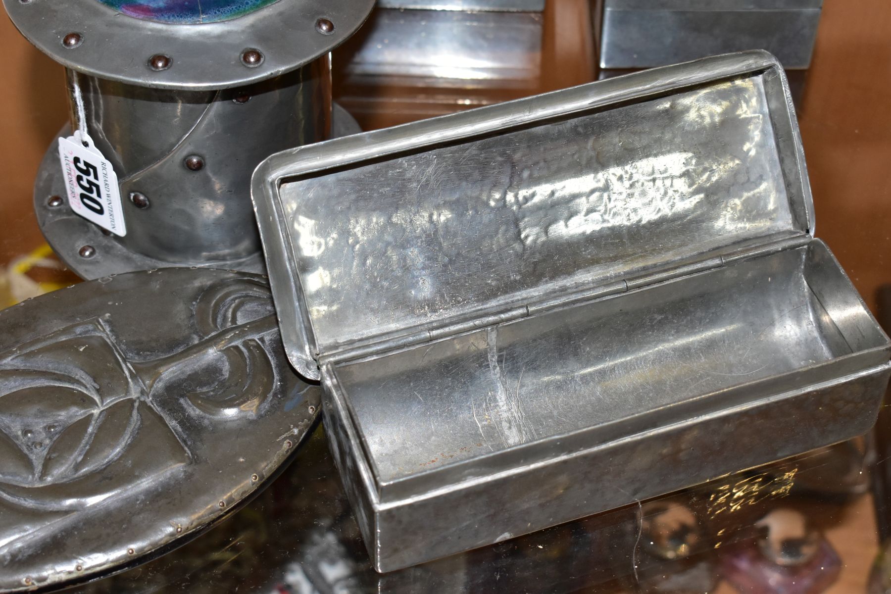 TWO LIBERTY & CO PEWTER BOXES AND THREE OTHER ITEMS OF PEWTER, comprising a Liberty & Co cigarette - Image 10 of 17