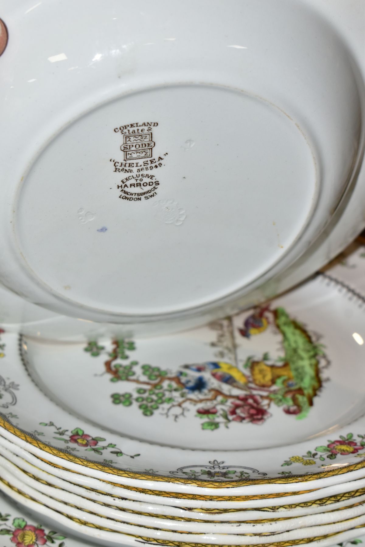 A ONE HUNDRED AND FORTY FOUR PIECE COPELANDS SPODE CHELSEA PATTERN DINNER SERVICE, backstamps - Image 21 of 28