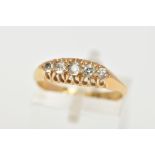 AN EARLY 20TH CENTURY 18CT GOLD DIAMOND RING, set with five old cut graduated diamonds,