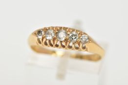 AN EARLY 20TH CENTURY 18CT GOLD DIAMOND RING, set with five old cut graduated diamonds,