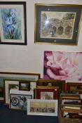 PAINTINGS AND PRINTS ETC, to include a Helene Bruce Webster watercolour study of irises, approximate
