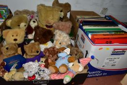 SEVEN BOXES OF RECORDS, BOOKS, CDS, DVDS AND SOFT TOYS, to include approximately sixty CDs, forty